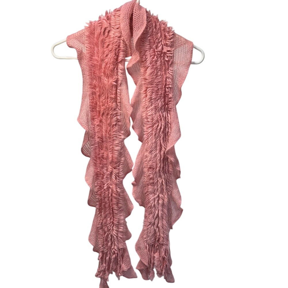 Pink‎ Knit Fringe Scarf Wrap Women's Fluffy Textured Accents Accessory